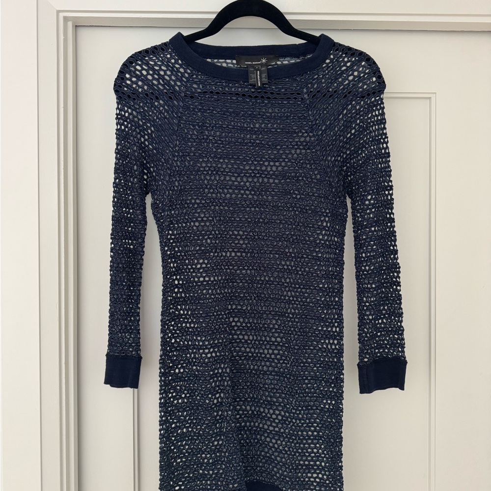 ISABEL MARANT Open Knit Navy Long Sleeve Sweater Dress